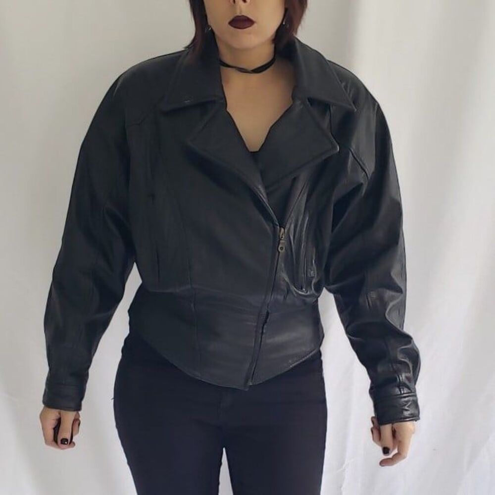 Wilsons Leather Black Cropped Moto Leather Jacket